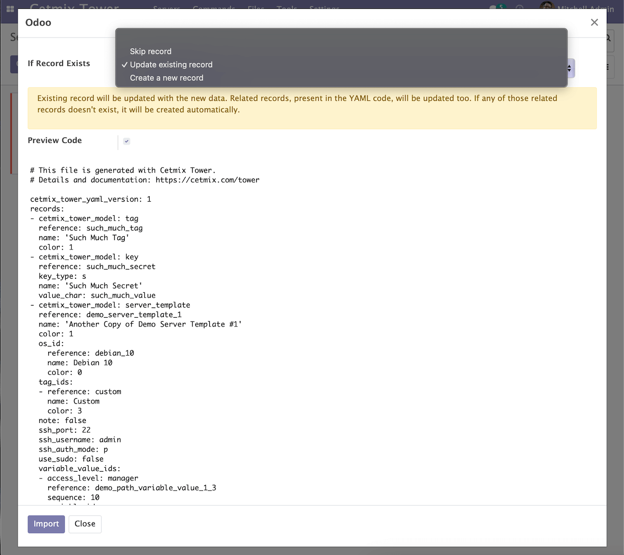 Import Yaml Wizard