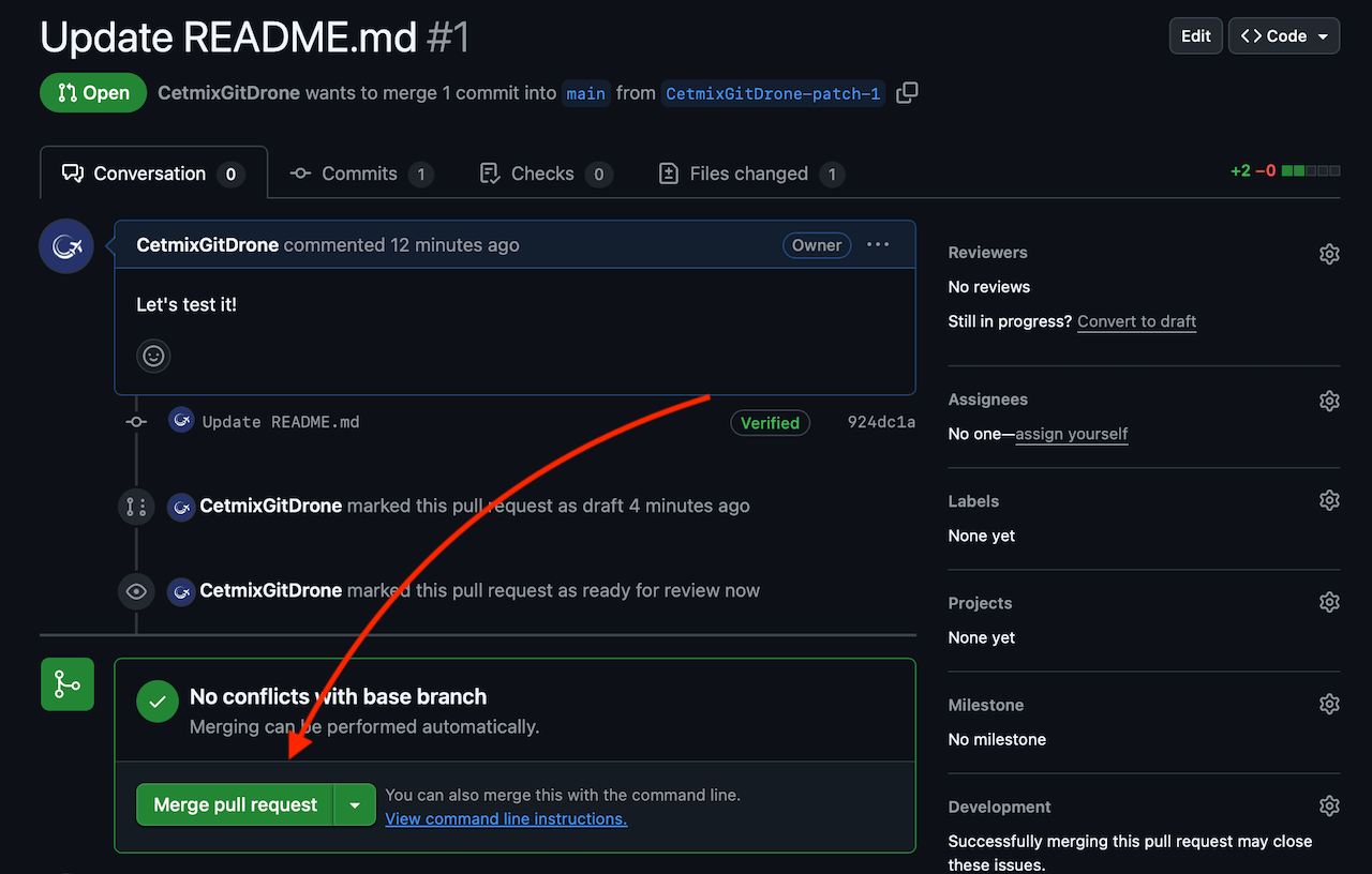 GitHub Merge pull request button