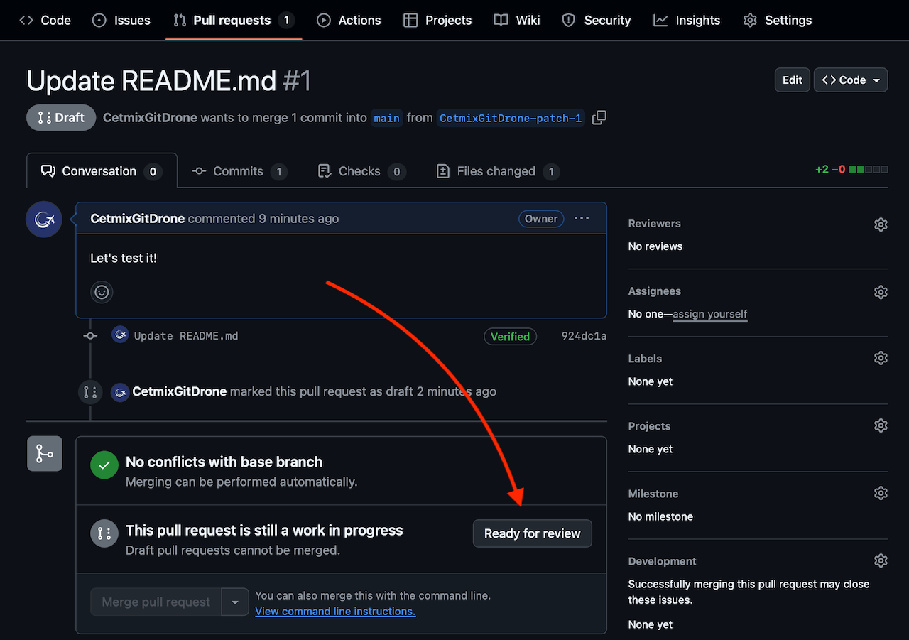 GitHub Ready for review button