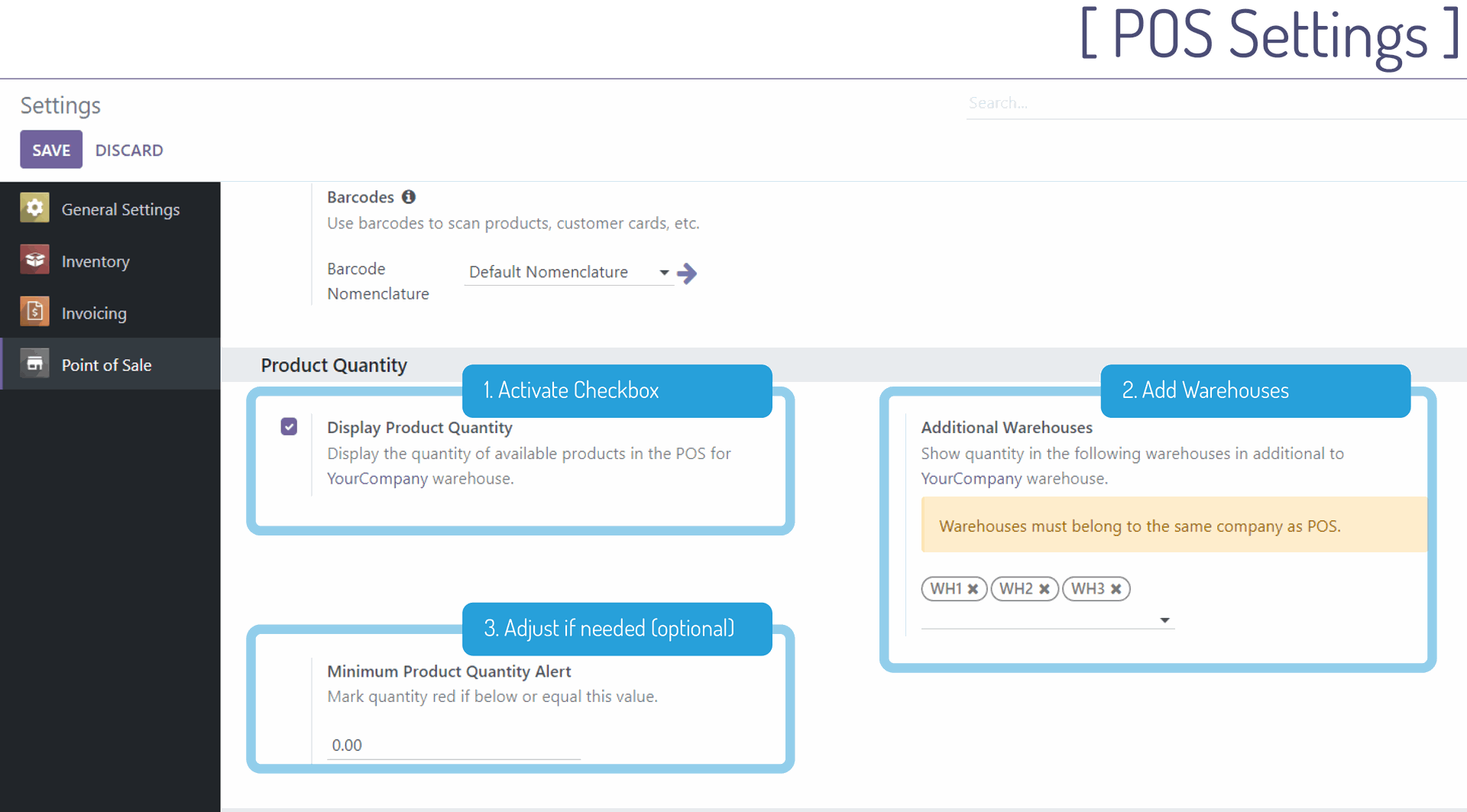 POS settings for product quantity