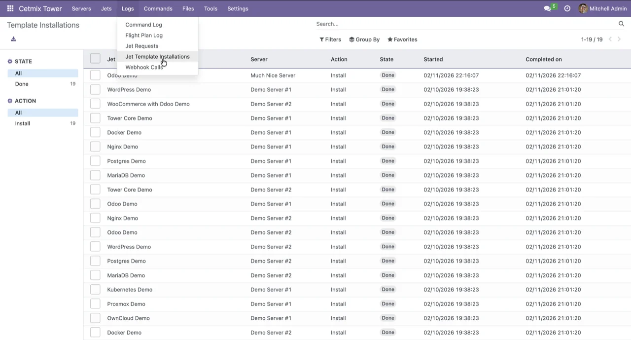 Jet Template installation list