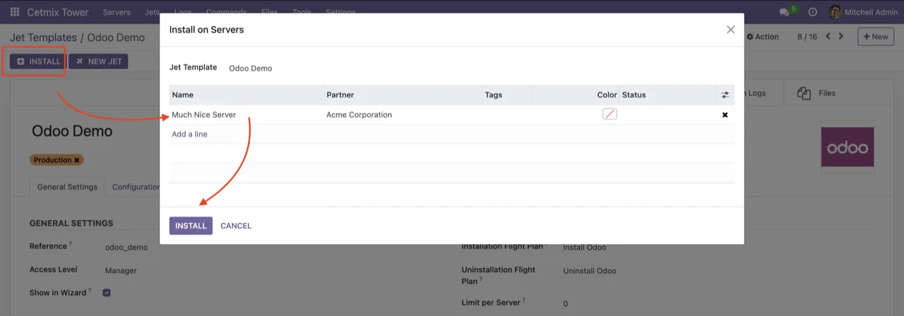 Launch installation wizard from Jet Template