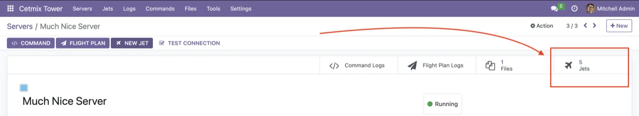 Jets button on server