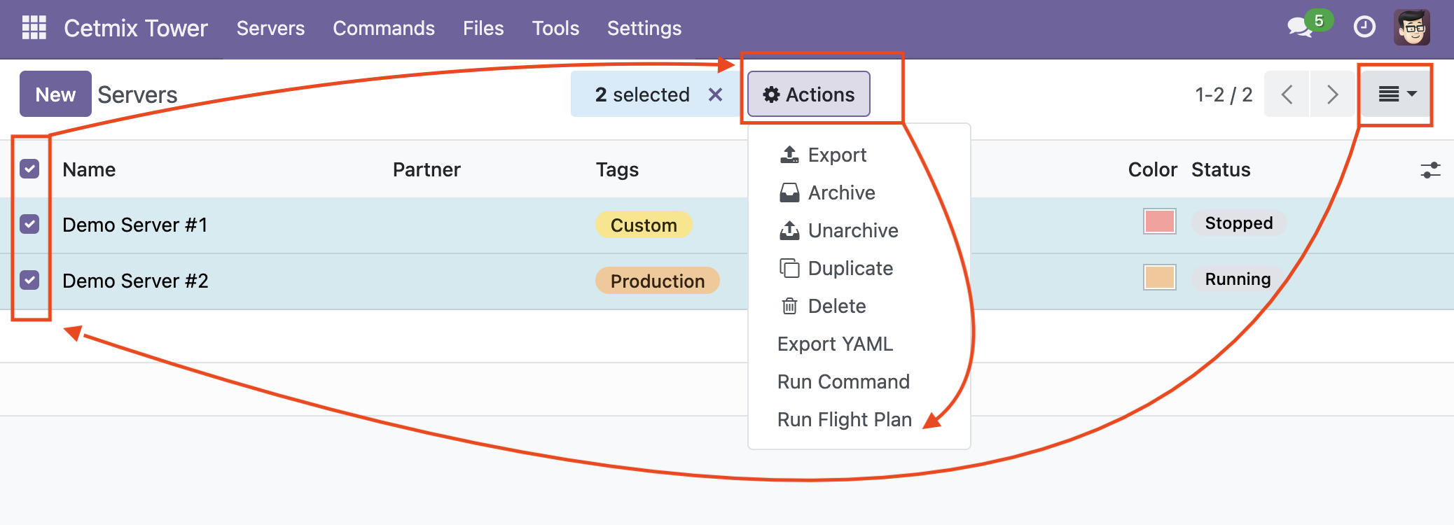 Servers list run flight plan