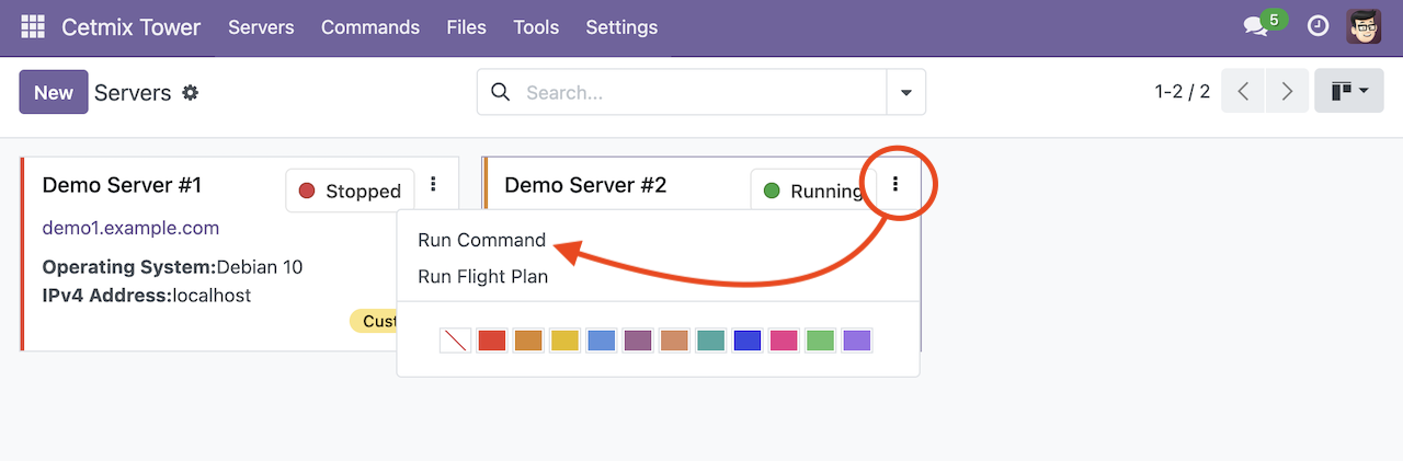Server kanban card run command