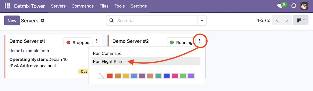 Server kanban card run command