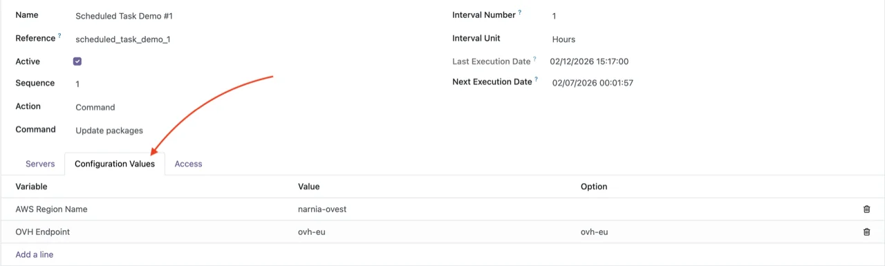 Configuration Values tab