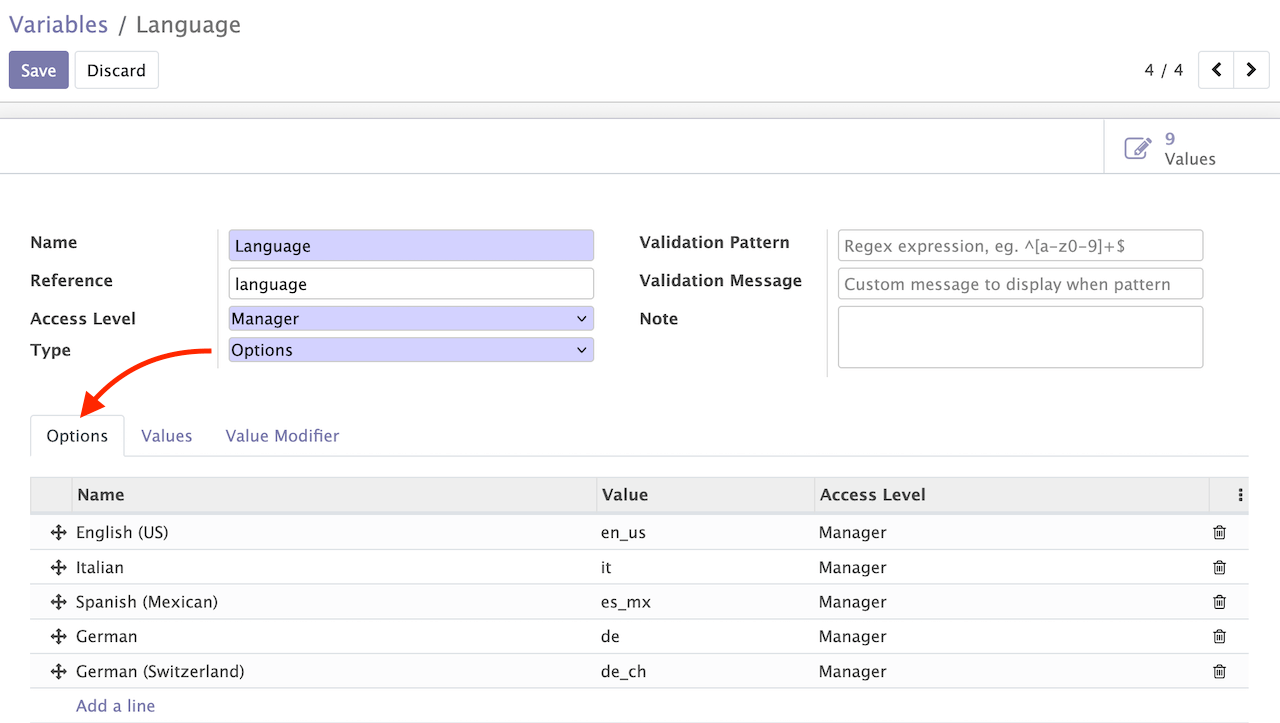 Variable Form Options