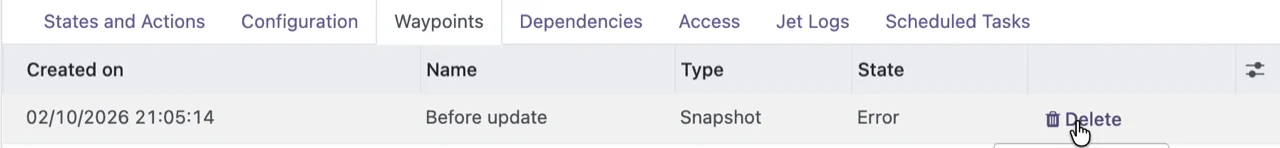 Waypoint form in error state (e.g. when in Ready/Error state for deletion)